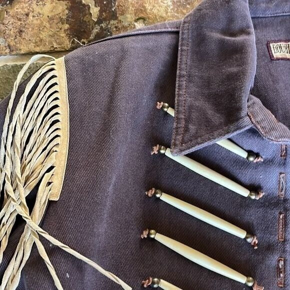 Vintage Double D Ranchwear Brown Denim Leather Fringed Jacket