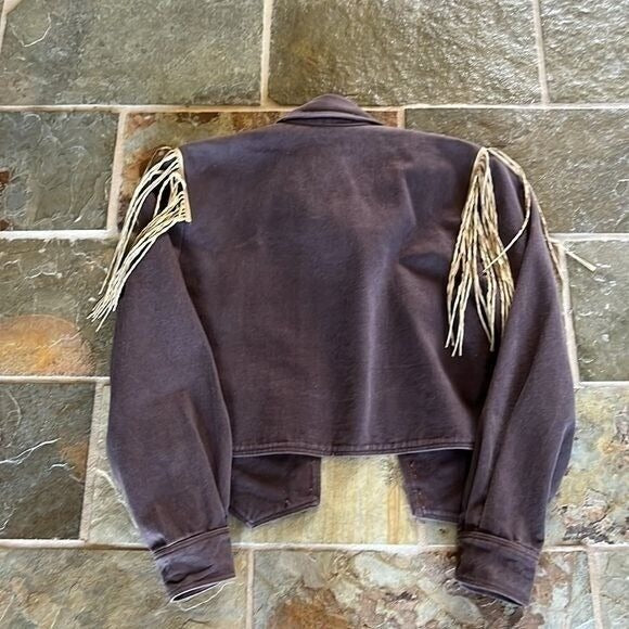 Vintage Double D Ranchwear Brown Denim Leather Fringed Jacket