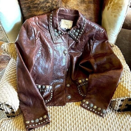 Vintage Double D Ranchwear Studded Brown Leather Jacket / SOLD