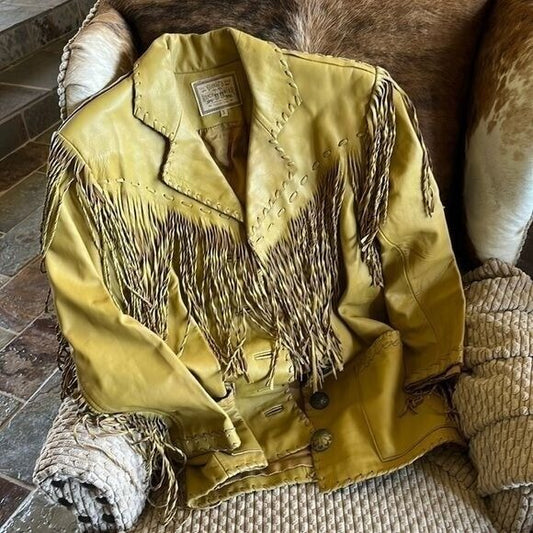 Vintage Double D Ranchwear Camel Fringe Long Leather Jacket / SOLD